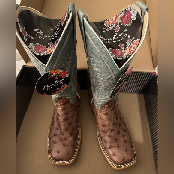 Macie Bean Shoes - Macie Bean Ostrich Leather Boots in Brown and Teal new nwt